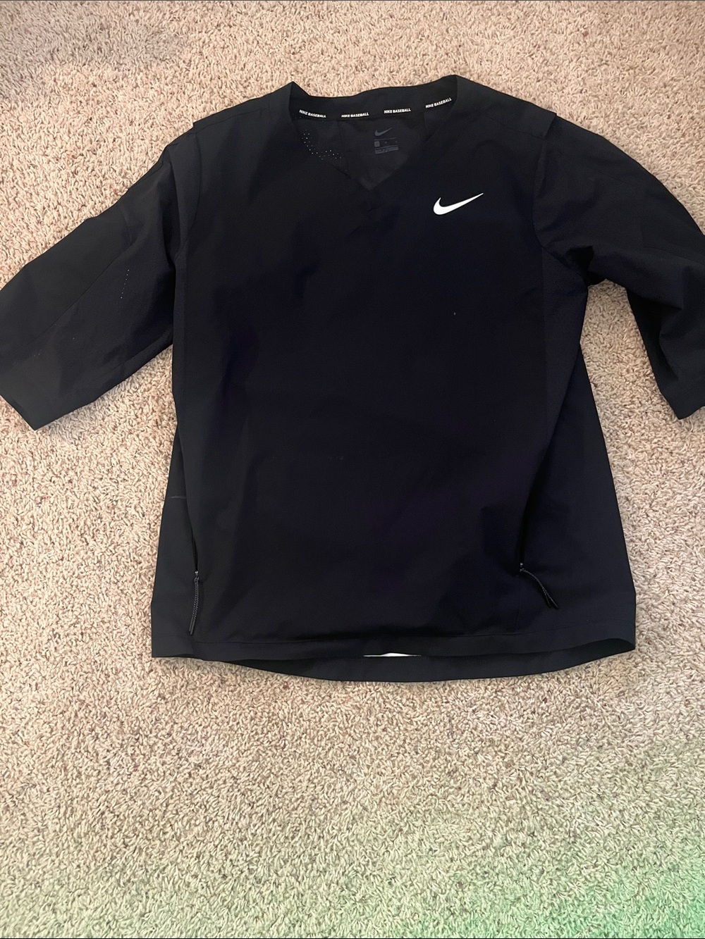 Nike Black Short-Sleeve V-Neck Athletic Top with White Swoosh